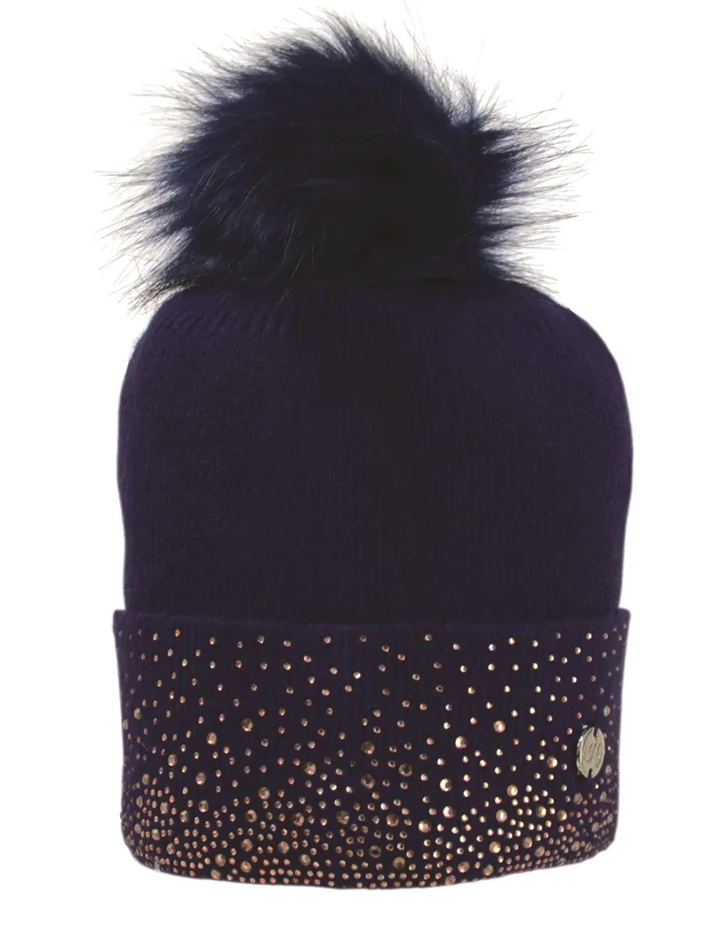 Hy Equestrian Alaska Diamante Bobble Hat - Navy/Rose Gold